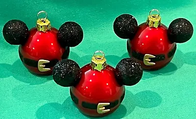 Disney Park Santa Mickey Ears Set 3 Miniature Glass Ball Christmas Ornaments New • $39.95