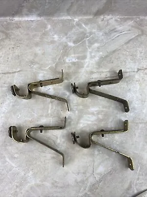 4 Vintage Brass Finish Adjustable D Curtain Drapery Rod Bracket Holder • $14.99