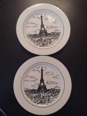 Mikasa Ultima+ PARISIAN SCENES PATTERN (2) Dessert Plates Eiffel Tower HK 114 • $18