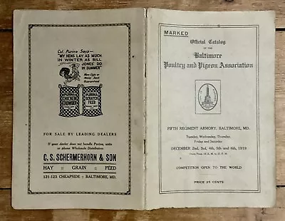 Poultry And Pigeon Association Catalog 1919 Baltimore Vintage Chickens And Fowl • $9.95