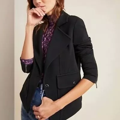 Anthropologie Marrakech Sylvia Black Knit Zipped Sleeves Moto Blazer Jacket L • $48.99