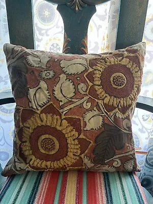 Pottery Barn Embroidered Fall Floral 20” By 20” Pillow Cover And Feather Insert • $49