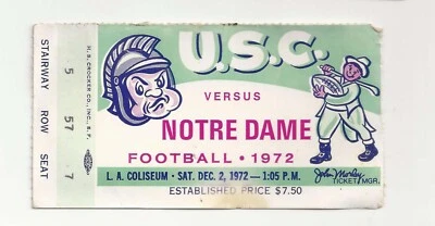 $21.99 • Buy 1972 Notre Dame At USC Southern Cal USC Football Ticket Stub National Champions