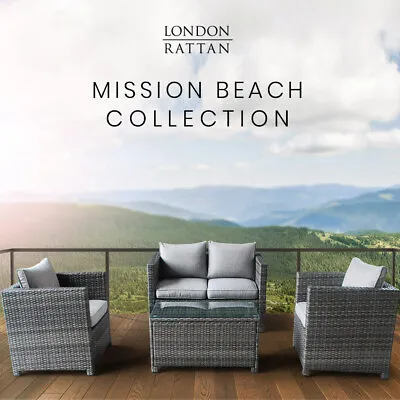 $689 • Buy 【EXTRA10%OFF】LONDON RATTAN Outdoor Furniture 4pc Setting Chairs Lounge Set
