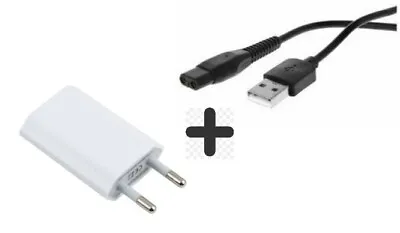 A00390 - USB Charging Cable & EU 2 Pin Charger For Some Philips Shaver / Trimmer • £4.99
