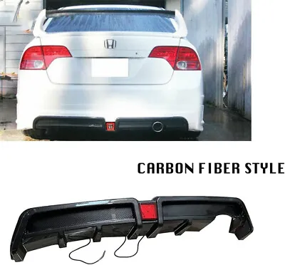 Rear Bumper Diffuser W/LED For 06-11 Honda Civic 4dr Mugen RR Carbon Fiber Style • $148.50