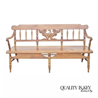 Vintage Cushman Maple Wood Settee Bench Carved Eagle Back Deacons Bench • $995