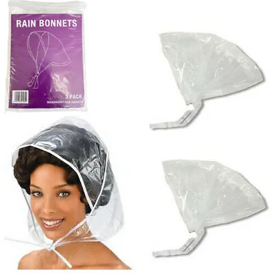 Rain Hats 3 Pack Ladies Women Clear Plastic Hat Hood Bonnet Protect Hairstyle  • £4.99