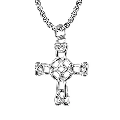 Stainless Steel Irish Celtic Knot Cross Pendant Necklace Men Boys Viking Jewelry • $12.08