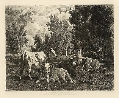 Peter Moran Original Antique Etching “Landscape And Cattle” • $154.99