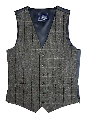 Grey Tweed Check Waistcoat Vest Wedding Suit Check Wool Peaky Blinders Men • £29.95