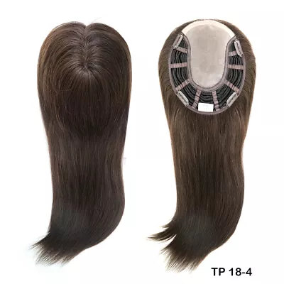 Top Piece For Women Topper Human Remy Hair Natural Black Hairpiece 16'' TP18 • £169.99