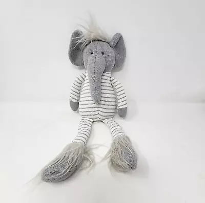 Mudpie Gray White Striped Knit Elephant Plush Stuffed Animal Soft Toy 15  • $19.99