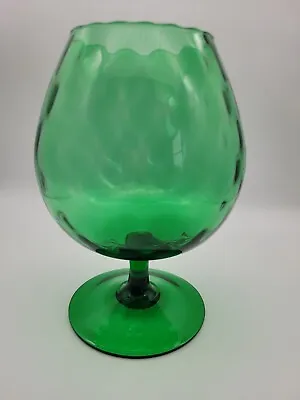 Empoli Glass Green Optic Goblet Brandy Snifter MCM Glass Barware Vintage • $17.95