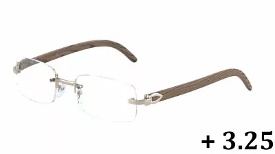 Dapper Slim Rimless Eyeglasses Metal Faux Wood Frame Readers Reading Glasses Nwt • $8.95