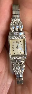 Vintage/antique 1920s Art Deco Solid Ladies Platinum Diamond Wristwatch • $3900