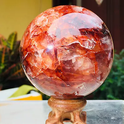 448g Rare Red Rainbow Quartz Hematoid Crystal Phantom MULTI-INCLUSIONS Sphere • $145