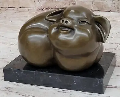 Happy Round Pig Bronze Metal Statue Sculpture Figure Original Art Farm Decor • $149.50