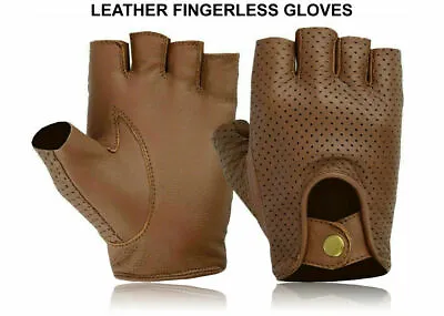 Driving Leather Fingerless Gloves Biker Cycling Wheelchair Gym Padded Gloves New • £6.49