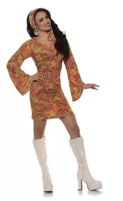 Underwraps Go-Go Orange Sexy Mini Dress 60s 70s Disco Hippie Costume Med #2910 • $24.99