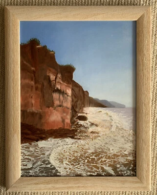 £9.99 • Buy Original Signed Oil / Acrylic Painting Devon Sidmouth Coastline Cliffs & Sea