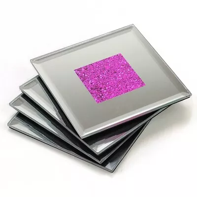 Lustre Pink Sparkle Glitter Mirrored Glass Coaster Set Of 4 Mat Home Decor Decor • £9.95