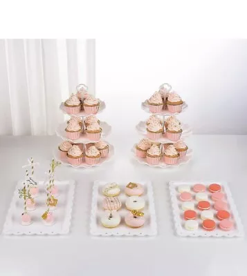 NWK 5 Piece Cake Stand Set With 3 Large Trays & 2- 3 Tier Cupcake Stands • $25