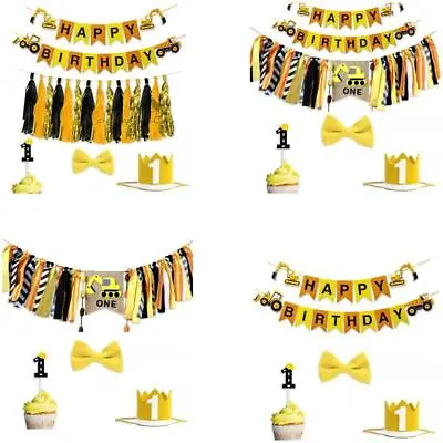 $17.84 • Buy Happy Birthday Party Supplies Set Excavator Construction Tractor Banner Kit