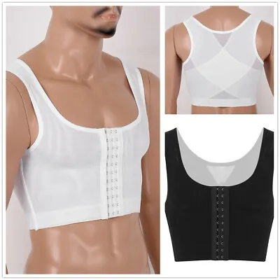 UK Men Sleeveless Chest Binder Vest Breathable Shapewear Top Shirt Body Shaper • £8.95