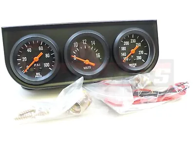 2  Black Oil Pressure Water Volt Mechanical 3 Triple Gauge Kit HotRod Chevy Ford • $45.98