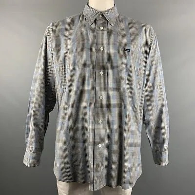 FACONNABLE Size XXL Blue Grey Glenplaid One Pocket Long Sleeve Shirt • £106.24