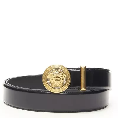 VERSACE Medusa Biggie Crystal Gold Medallion Coin Leather Belt 80cm 30-34  • $348