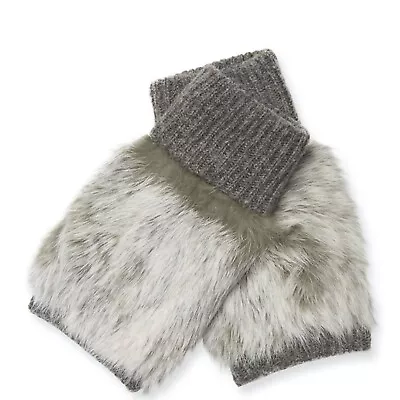 $85 NWT ADRIENNE LANDAU Frosty Gray Rabbit Fur Fingerless Gloves Mittens Wool  • $55