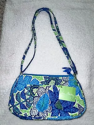 Vera Bradley Doodle Daisy Frannie Blue Lime Green Flower Purse Handbag Bag New • $17.96