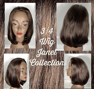 Janet Collection 3/4 Wig Brown With Light Auburn HiLites Long Bob CLEAN GUC! E-7 • $18.99