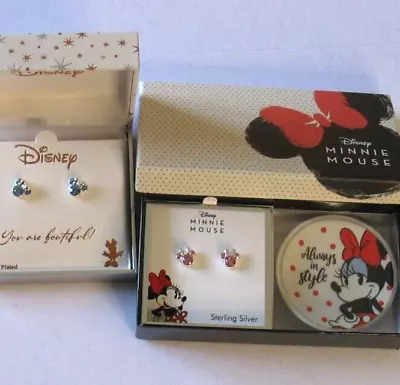 Disney Minnie Mouse Pink Earrings & Trinket Dish Set Plus Blue Bowtiful Earrings • $49.99