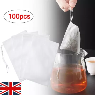 100Pcs Reusable 100% Cotton Muslin Filter Bags Spices Herbs Tea Soup Drawstring • £3.44