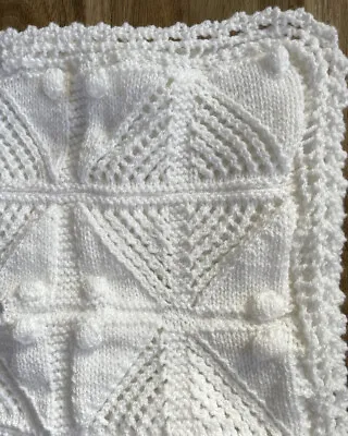 £13.99 • Buy Hand Knitted Beautiful 😍 White  Baby Blanket, Shawl Size 22 In X 24in