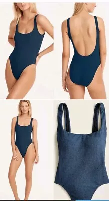 J. Crew One-Piece Swimsuit Sz 12 Textured Squareneck Blue BC052 Shelf Bra NWT • $32.90