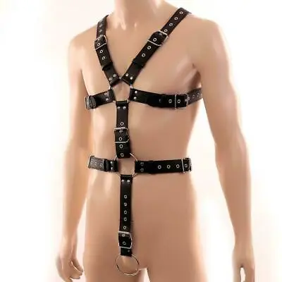 Male PU Leather Body Chest Harness Belt Bondage Gay Clubwear Corset O Ring • £14.99