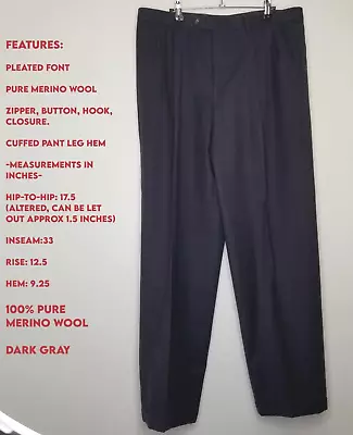 Vito Rufolo MEN LABLED: 36 ACTUALLY: 35x33 Gray Fine Merino Wool Dress Pants • $14.88