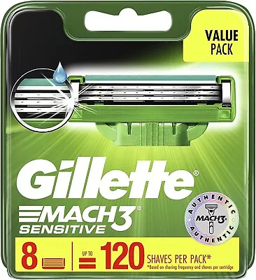Gillette Mach3 Turbo Sensitive Men's Razor Blade Refill Cartridges Pack Of 8 NEW • $38.79