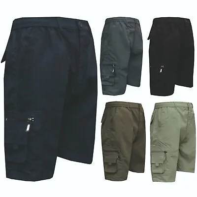 Shorts Mens Cargo Combat Multi Pocket Elasticated Waist Size Plain Lightweight  • £9.95