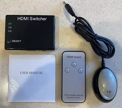 3-Port HDMI Switch/Splitter Remote IR Extender User Manual USA SHIPPER • $9.95