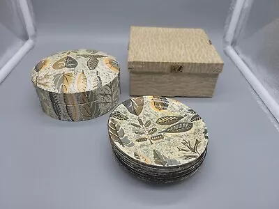 Vintage Tree Leaves Paper Coated Metal Coasters Set Of 8 With Container Japan • $1.99