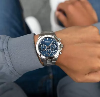 £94.39 • Buy New Hugo Boss 1513755 Hero Silver Blue Dial Stainless Steel Men's Quartz Watch