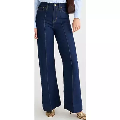 J Crew Pintuck Denim Wide Leg Trouser Rinse Wash Jeans US Women's 29P New • $60