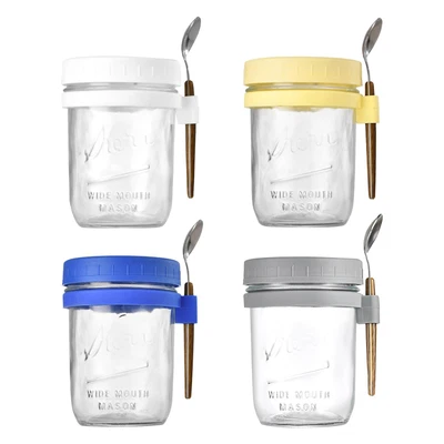 £56.87 • Buy 2/4x Overnight Oats Container Oatmeal Glass Jars With Lid And Spoon Mason Jars