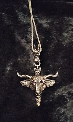 Baphomet Goat Head Horns Pendant Red Eyes Satanic Devil Occult • £7.99