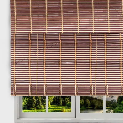 THY Bamboo Roll Up Window Blinds Light Filtering Sun Shade With Valance - Brown • $28.54